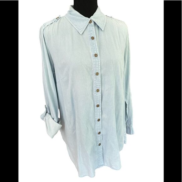 Denim&Co Tops - Denim & Co. Long Sleeve Lightweight Stretch Denim BigShirt Tunic, light wash, S